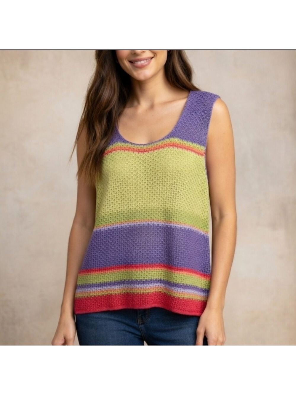 First Issue By Liz Claiborne Multicolor Pastel Striped Knit Tank Top Size XL